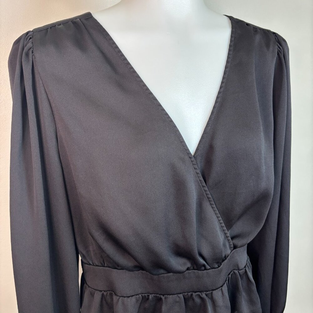 Express Top Large Black Crossover Cutout Tie-Back Blouse Women's Long Sleeve - Picture 2 of 10